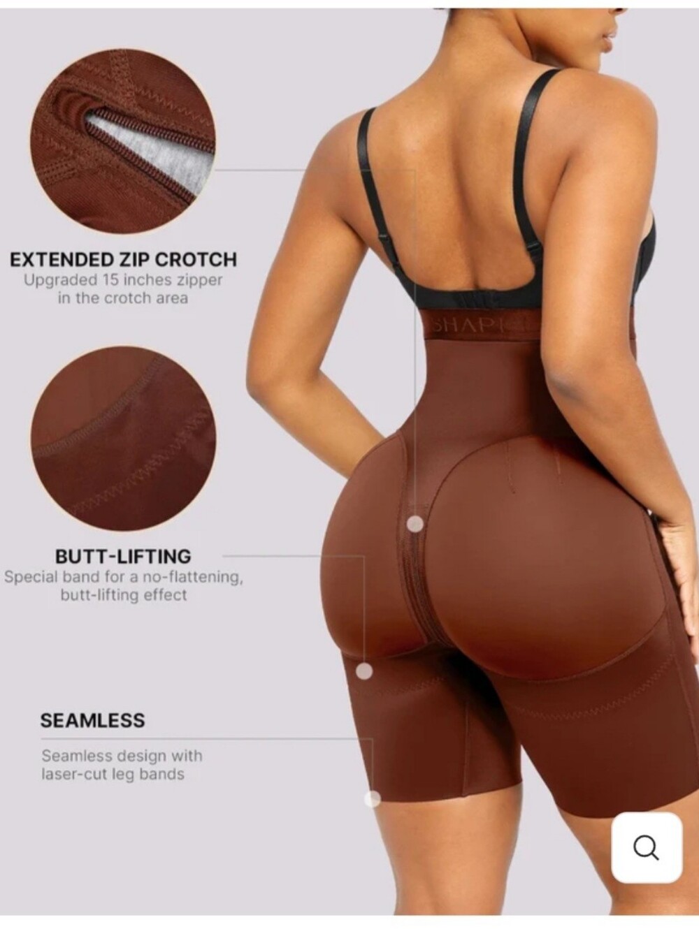 New SHAPELLX High-Waisted Tummy Control Butt Lifting Shapewear Shorts XL Brown